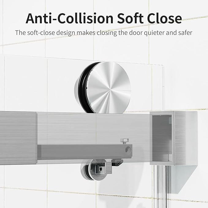 56-60" W x 76" H Frameless Soft-Close Sliding Shower Door, 3/8" (10mm) SGCC Tempered Glass, Reversible Install, Brushed Nickel Finish, Elegant Bathroom Upgrade