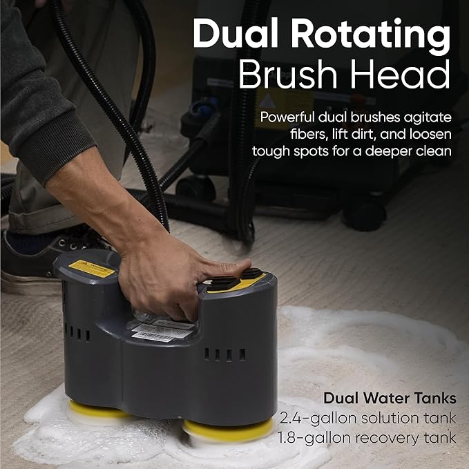Dapper Commercial Carpet and Upholstery Extractor Cleaning Machine with Steam, Spray-Vacuum, & Mite Remover. 2.5 Gal Tank — Designed for Deep Cleaning. Dual Separate Circuit Power Cords