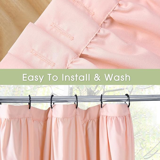 Peach Small Stall Ruffle Shower Curtain 36" W x 72" H, Vintage Handcrafted Bow Tie Bath Curtain for Master Bathroom, Ruched Polyester Bathroom Curtain with 7 Buttonholes (LQ-10)