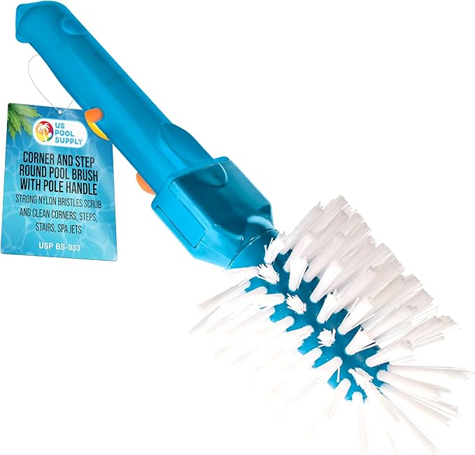 U.S. Pool Supply Pool Brush Head for Inground Pools, Hot Tub, Spa - Corner and Step Pool Scrubber Brush, Scrub Bristles, Clean, Remove Debris - Cleaning Above Ground Swimming, Connect 1.25" Poles