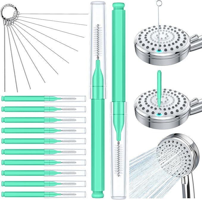 Shower Head Cleaner Tools, Multiple-Size Shower Head Cleaning Brush Picks for Showerhead Small Hole Nozzle, Green