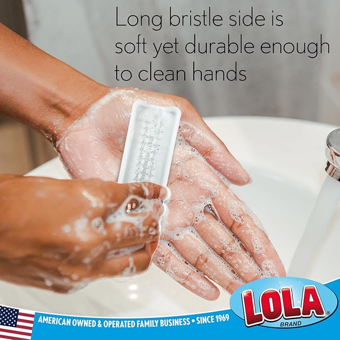 LOLA Classic Hand & Nail Brush, 2 Sided - 3 Pack, Soft & Stiff, Long-Lasting, Comfortable No-Slip Grip, Cleans Hands & Fingernails, White