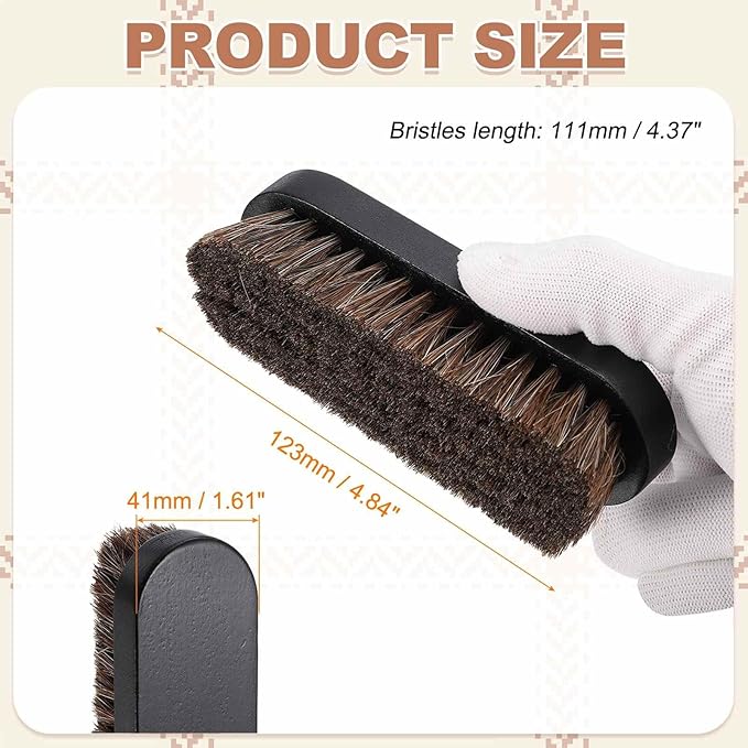 HARFINGTON Shoe Cleaning Brush 5"x2" Beech Wood Horsehair Boot Polish Brushes for Leather Shoes Boots Cloth Cleaner, Brown Black