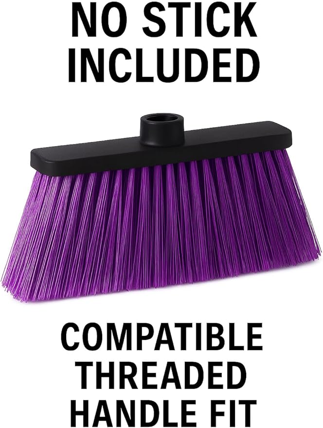 ALMA Deep Purple 14" Soft Flagged Broom Head – Indoor Sweep – Universal 7/8" Thread – Eco-Friendly Recycled PP (Purple, ALMA)