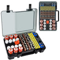 Battery Organizer Storage Case with Tester Checker. Batteries Holder Box Container for 120+ AA AAA 9V C D Lithium CR2025 CR1632 CR2032 Coin Cell Battery with Wall-Mounted Design -Black