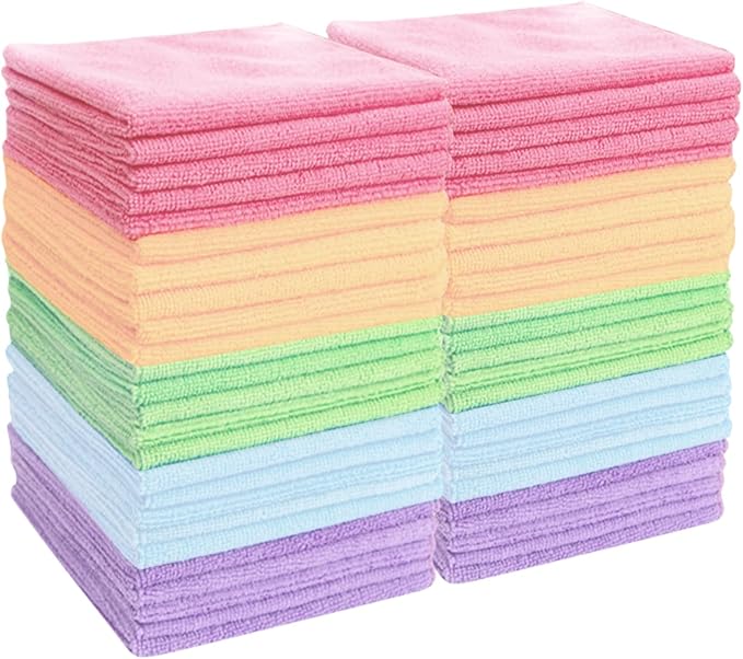 25 Pack Microfiber Cleaning Cloths（11.8x11.8In），Thin Microfiber Towels Bulk, Towels for Home，Kitchen,Cars，Cleaning Rags 5 Colors，Quick-Dry,Lint-Free