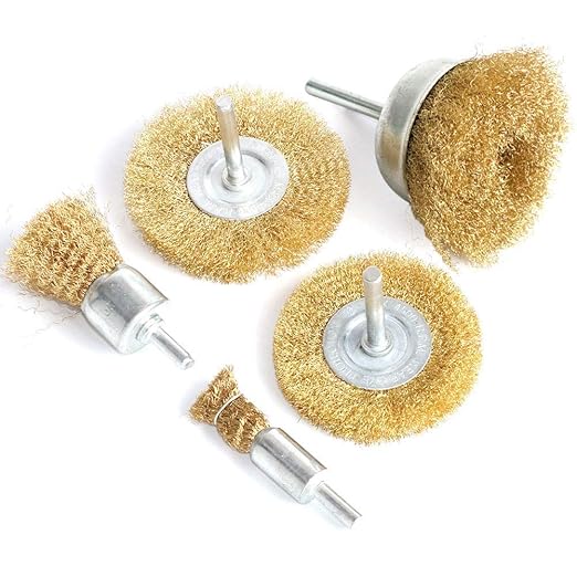 5pcs Brass Wire Wheel Brush Kit for Drill,Crimped Cup Brush with 1/4-Inch Shank ,0.13mm True Brass Wire,Soft Enough to Cleaning or Deburring with Less Scrach