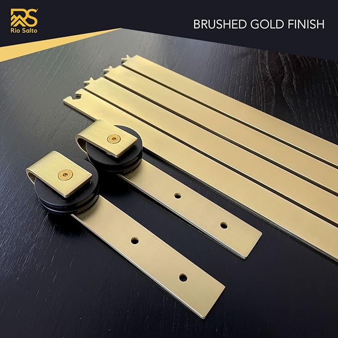 Rio Salto Mini Barn Door Hardware Kit Gold Double Cabinet Sliding Barn Door Track Set Small Hardware Set TV Stands Wardrobe Gold 5FT Track Kit NO Cabinet