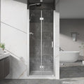Frameless Bi-Fold Shower Door 30" W x 72" H, 1/4" Clear Tempered Glass, Folding Swing Design, Reversible Installation, Chrome Finish, Space-Saving Glass Shower Door for Small Bathrooms