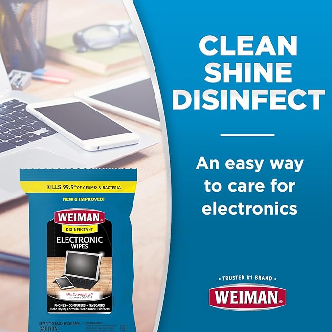 Weiman Disinfecting Electronic Wipes - Safely Clean Your Screen, Laptop, Computer, TV, Equipment-Electronic Cleaner Wipes