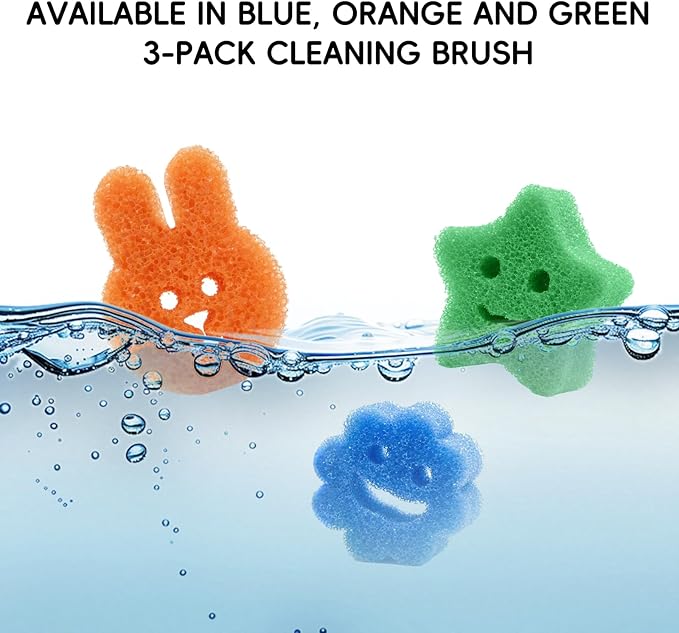3pcs Functional Scrub Sponges Set, Dad Mom Daily Scrub Sponge Cute Animal Smile Happy Household Cleaning Pads, Scratch Free, Firm in Cold and Soft in Warm