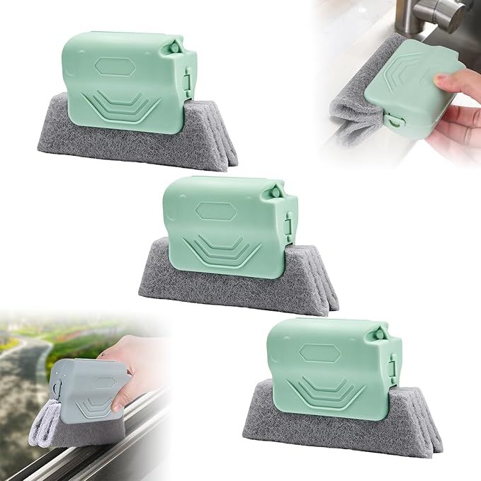 Magic Window Track Cleaner - 2025 Upgraded Groove Cleaning Brush Tools Set, Hand-held Window Track Cleaner Brushes for Gaps, Tile Lines, Shutter, Car Vents (Green, 3PCS)