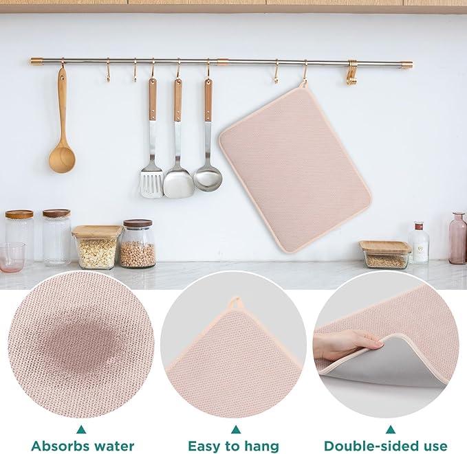 Microfiber Dish Drying Mat Happy New Year, Super Absorbent Kitchen Dish Drying Pad for New Year Gift, Reversible for Countertop, 17.8 * 23.6 inch Beige