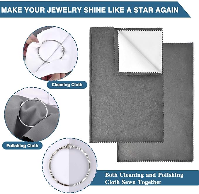 SEVENWELL Silver Polishing Cloth, Jewelry Cleaner Cloth for Sterling Silver Jewelry, Gold, Platinum, Silverware, Diamonds, Gemstones, Coins (4pcs Dark Gray)