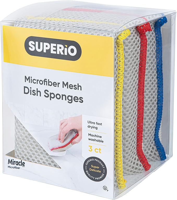 Microfiber Sponges for Dishes Kitchen Sponges Non-Scratch Sponge Dish Scrubber Heavy Duty Household Cleaning Sponges Multi-Purpose Cleaning Supplies Dish Sponge Kitchen Sponges Pack of 3