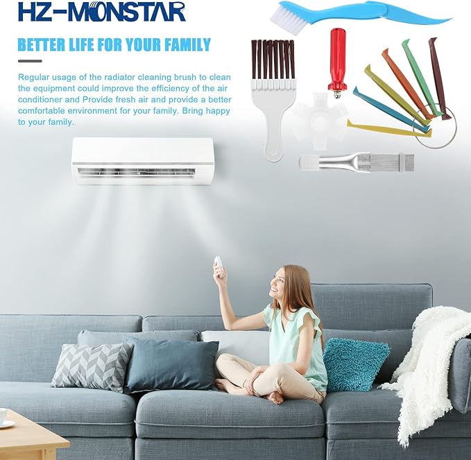 5PCS Air Conditioner Condenser Fin Comb Set, 3Pcs Fin Comb Condenser Fin Straightener, 2Pcs Coil Cleaner Fin Comb, Air Conditioner Fin Comb, AC Fin Comb and Brown Brush Air Conditioner Fin