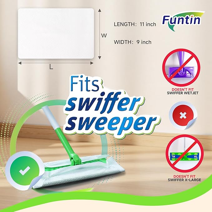 Funtin Thickened Mop Pads for Swiffer Sweeper, Unscented Disposable Mopping Cloths, Dry & Wet Use for Dirt, Dust, Hair, Home, Bathroom, Kitchen (120ct)