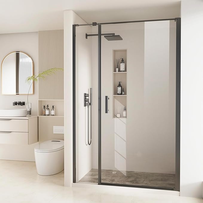 Bathbliss Framed Pivot Shower Door, Glass Shower Door in Matte Black, 52.5" to 54" W x 72" H, 5/16" Tempered Glass, Reversible Installation, Easy Setup