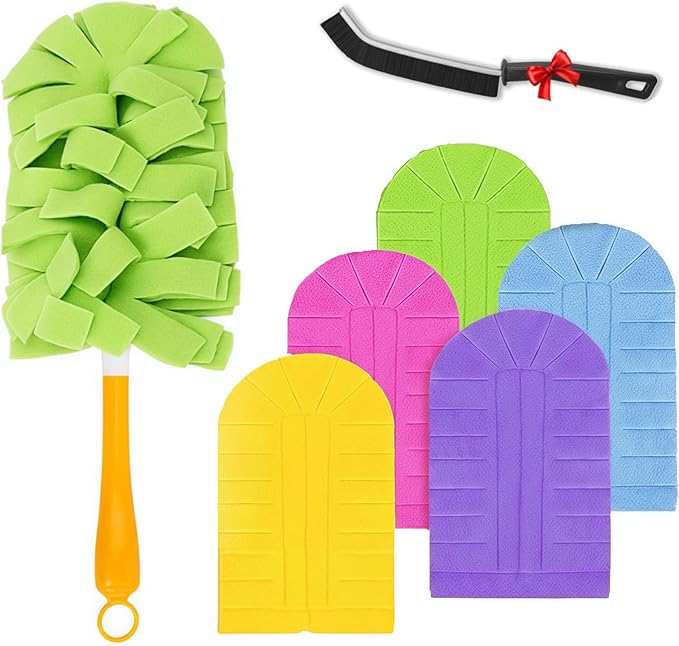2026 New 360° Electrostatic Duster Refills - Washable & Reusable, High-Density Microfiber, Fits Most Standard Duster Handles, for Home Office Car High Adsorption Duster (1 Handle + 5 Refills)