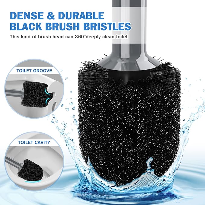 Toilet Plunger and Brush with Holder, Bowl Brush and Heavy Duty Toilet Plunger Set for 5.7-inch Toilet Drain, 2-in-1 Bathroom Cleaning Combo with Modern Caddy Stand (Grey)