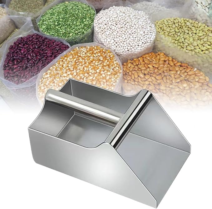 Generic Stainless Steel Dustpan with Handle Collector Handheld Scooper Manual Spade Scoop for Soybeans Outdoor Commercial Use Farm, 25cmx25cmx12cm