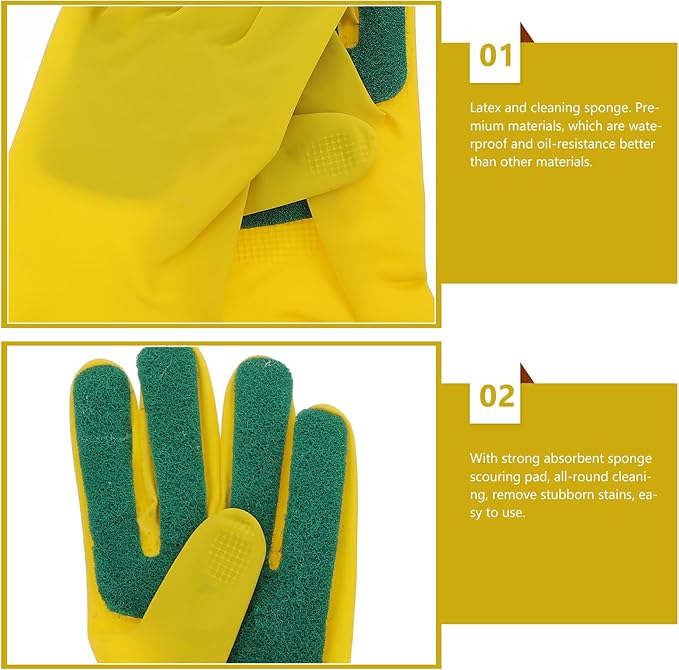 2 Pairs Latex Gloves Kitchen Dishwashing Gloves Kitchen Latex Gardening Scouring Pad