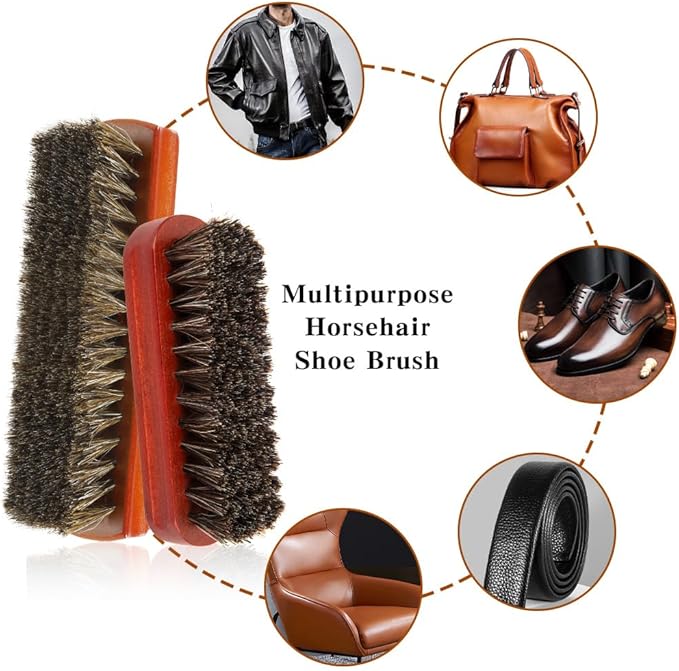 Shoe Brush, 2Pcs Shoe Cleaning Brush, Horsehair Shoe Brush, Shoe Brushes for Cleaning, Shoe Polish Brush, Boot Brush for Leather, Horse Hair Brush for Care Leather Shoes Clean Dauber Applicators