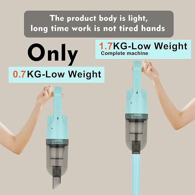 6-in-1 Lightweight Stick Vacuum Cleaner with 100W Powerful Motor, Mini Portable Household Handheld Vacuum Cleaner for Domestic Hard Floors, Carpets and Pet Hair(Green Cordless with Plug)