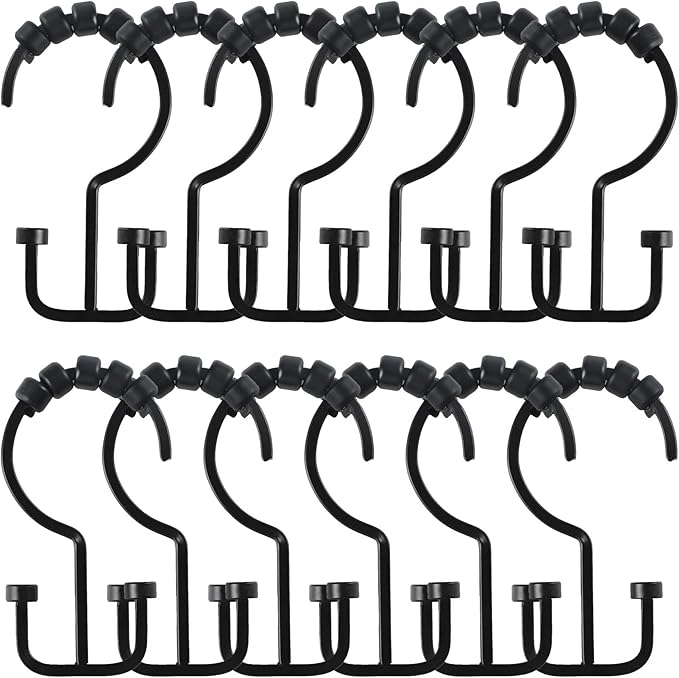 Utopia Alley HK1BK Deco Flat Double Roller Shower Curtain Hooks; Black