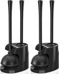 Toilet Plunger and Brush, Bowl Brush and Heavy Duty Toilet Plunger Set with Ventilated Holder, 2-in-1 Bathroom Cleaning Combo with Modern Caddy Stand for 5.7-inch Toilet Drain(Black, 2 Set)