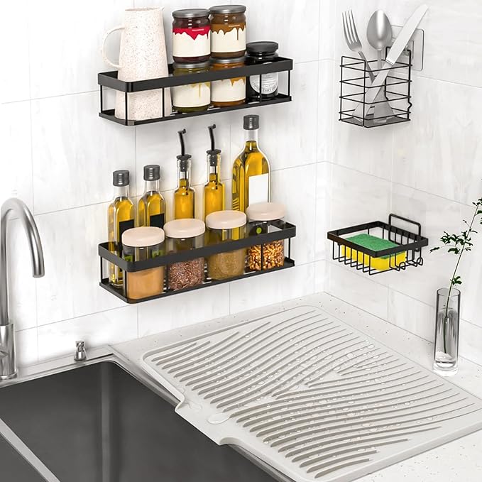 Silicone Dish Drying Mat for Kitchen Counter, Dish Drying Pad, Non-Slip Drain Pad with Built-in Drain, Heat Resistant Stone Drying Mat(16" x 12", Cream)