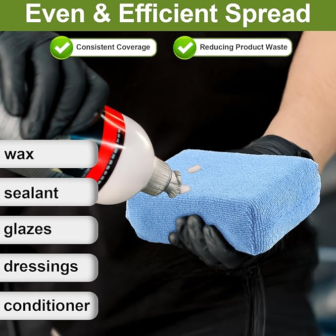 16 PCS Microfiber Applicator Pad, 4.7"x3.1" Scratch-Free Foam Buffing Scrub Pads, Car Wash Sponges for Effortless Detail Polishing, Waxing, Tire Shining, Interior Cleaning, Scrubbing (Blue)