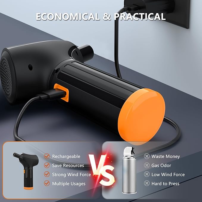 Keway Electric Compressed Air Duster - High-Power Rechargeable Cordless PC Duster with 3 Adjustable Speed Settings, Air Blower for PC Cleaning, Keyboard Duster Spray Air Can Replacement