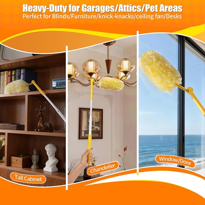 20 Count 360° Heavy Duty Duster Refills, Compatible with Swiffer Duster, Includes 1 Short Handle & 1 3 ft Extendable Handle, 4X Microfiber Cleaning Dusters, Disposable Unscented