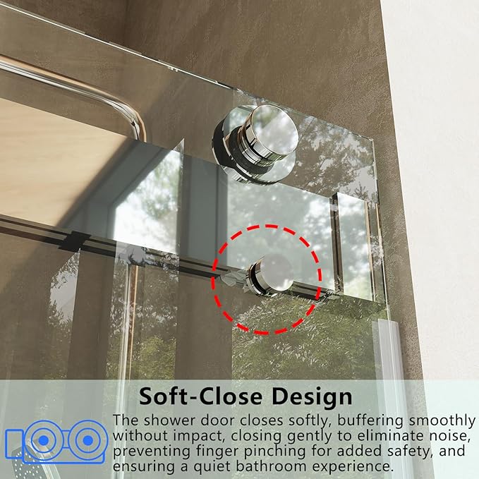 Frameless Soft-Close Bathtub Shower Door, 56"-60 "W, 66 "H, 3/8" (10 mm) Clear Tempered Glass, Double Sliding Doors, Chrome Finish