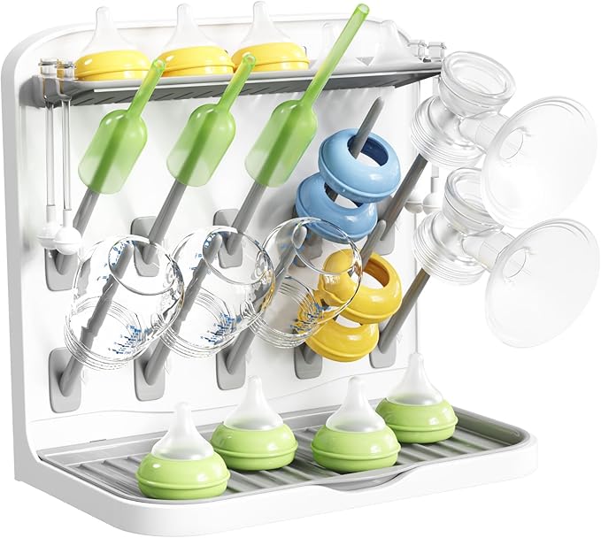 Lifewit Baby Bottle Drying Rack with 10 Hooks, Vertical Rack Dryer with Removable Pacifiers Box, Drip Tray, Space Saving Countertop Holder Organizer for Weighted Straws, Pump Parts