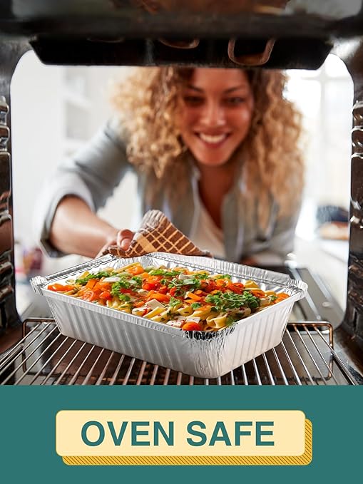 50 Pack 8x6 Disposable Aluminum Pans with Lids Aluminum-Foil-Pans-Tin-Foil-Baking-Pans-Tin-Trays-Food-To-Go-Containers-for-Meal-Prep-Cooking-Roasting-Heating-Takeout