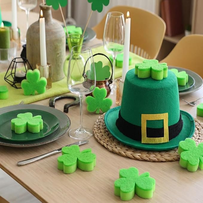 Tioncy 12 Pack St. Patrick's Day Clover Sponges Bulk Dual Sided Scrubber Sponges Dishwashing Kitchen Cleaning Accessories for Household Supplies