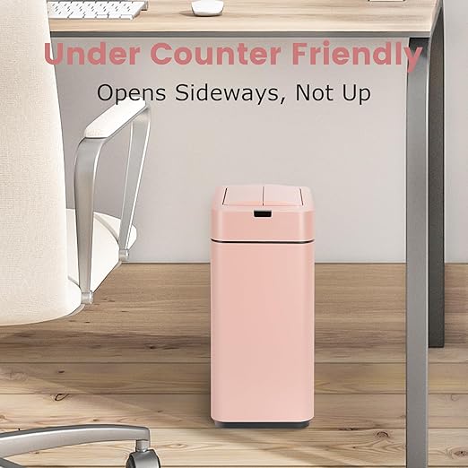Sensor Trash Can with Butterfly Lid 2.6 Gallon Rectangular Automatic Garbage Can, Stainless Steel Trash Bin, Slim Waterproof Wastebaskets with Lid Soft Close for Under Counter, Pink