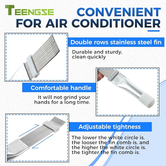 7PCS Air Conditioning Brush Set, FCR6 Fin Comb Tool, Radiator Condenser Fin Comb, Stainless Steel Air Conditioner Condenser Fin Comb for Cleaning AC Evaporator Radiator Refrigerator