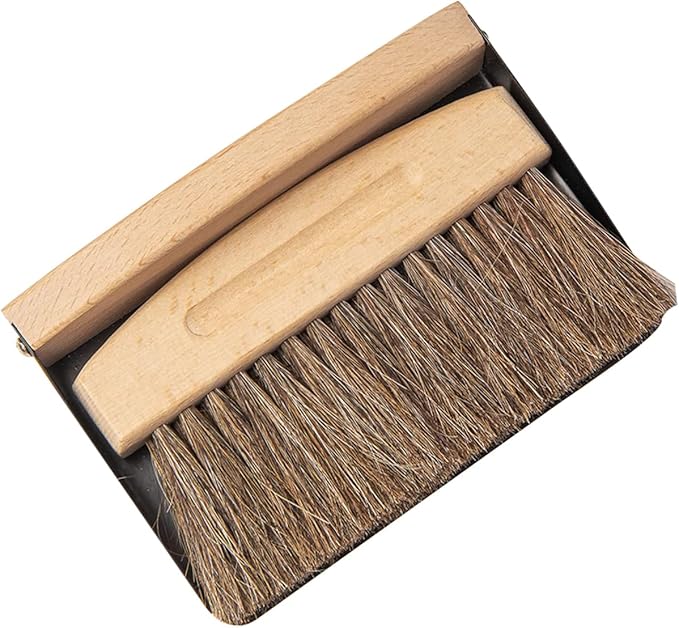 Generic Mini Broom and Dustpan Set - 100% Horsehair Bristles, Beech Wood, Brown - Perfect for Table, Computer, Kitchen, Pet Habitat - 2 Count, 5.9 x 3.9 x 15 inches