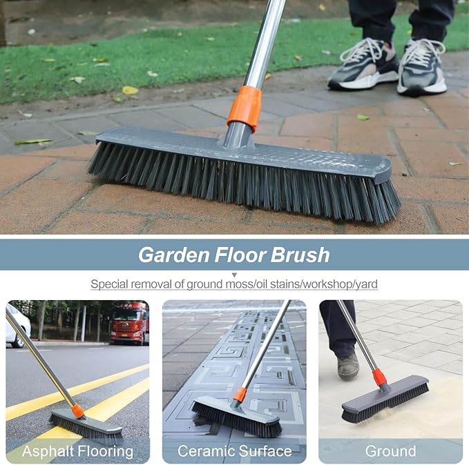Push Broom, Tub Floor Tile Broom Brush, Lightweight Design for Cleaning Bathroom, Patio, Kitchen, Indoor Outdoor Cleaning Brush