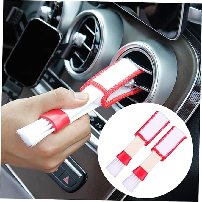 4pcs Car Air Vent Cleaning Brushes Dual-Head Dust Dusters for Automotive Air Conditioner Vents and Window Blinds, Red and White, Multipurpose Interior Cleaning Tools for Car