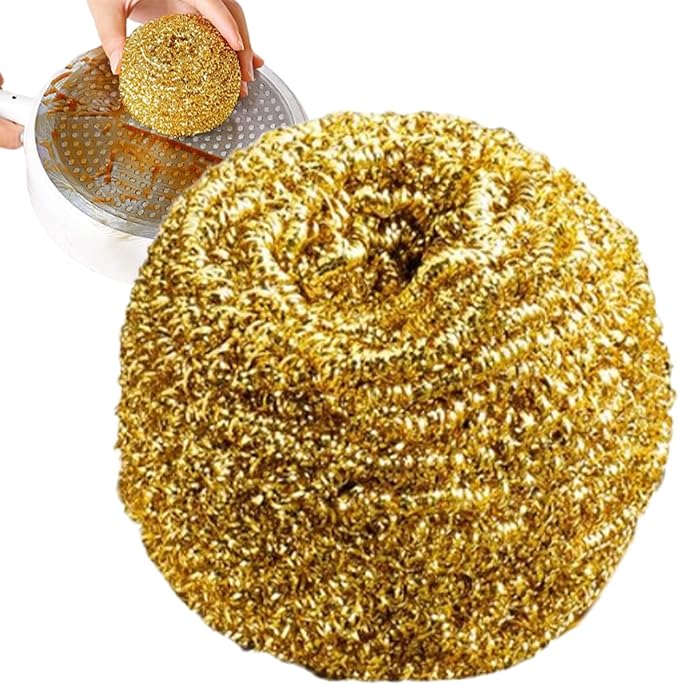 Copper Scouring Ball - Heavy Duty Copper Dish Scrubber, Gentle Non Scratch Cleaning Pad | Household Kitchen Cleaning Tools, Effective Pot, Pan, and Sink Scraper, Multipurpose Kitchen Tool for Baby Bot