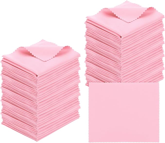 PATIKIL Eyeglass Microfiber Cleaning Cloth 7"x6", 50 Pack Glasses Cleaning Cloth Soft Wipe Screen Cloth for Camera Lens Eyeglasses Screens in Individual Vinyl Pouch, Pink