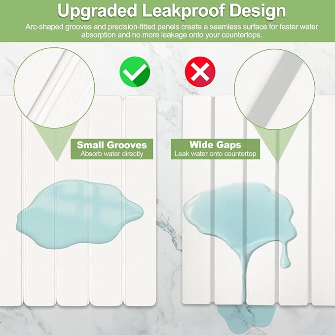 Upgraded Stone Dish Drying Mat Quick Dry Leakproof, 24x16 Large Drying Matt Kitchen Counter Decor, Collapsible Dish Mat Drying Kitchen Mat, Diatomaceous Earth Stone Bath Mat for Bathroom RV Essentials