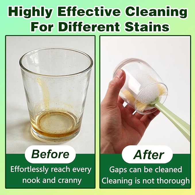 5 in 1 Bottle Cleaning Brush Set, 2026 Multifunctional Lid Brush Cleaning Tool Kitchen, Portable Long Handle Bottles Scrubber for Cup Lids, Hard Bristle Sponge Head Bottle Brushes (White and Green)