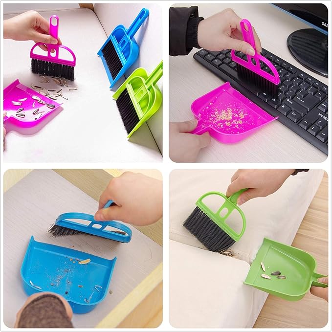 TOPZEA 6 Pack Mini Dust Pan and Brush Set, Mini Hand Broom Dustpan Set Hand Whisk for Table, Desk, Countertop, Keyboard, Cat, Dog and Other Pets
