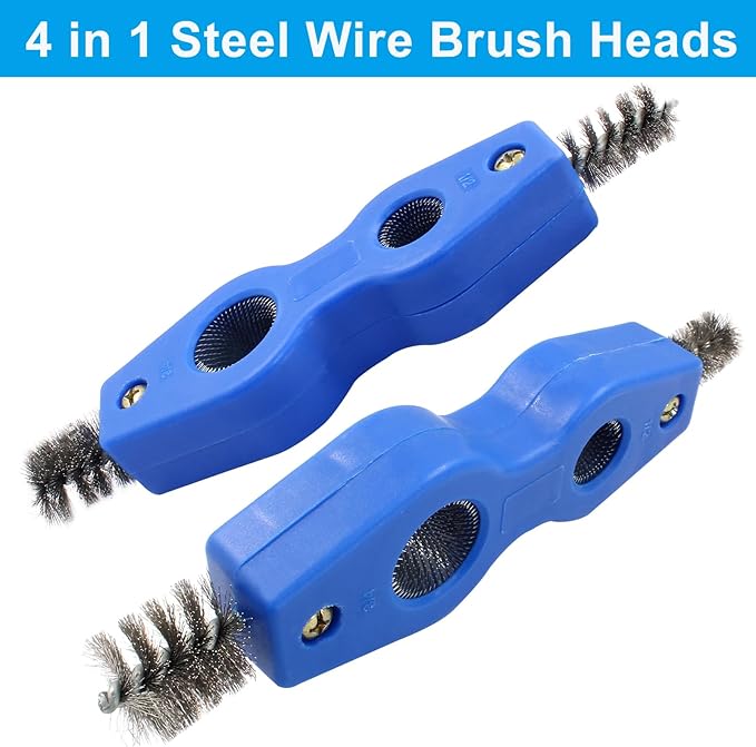 BokWin 1 Pcs 4-in-1 Copper Tubing Cleaner Tool Steel Bristles Deburring Brush Cleans Inside and Outside Wire Brush for Plumbing Installation Soldering Copper Pipes Brazing (Blue)