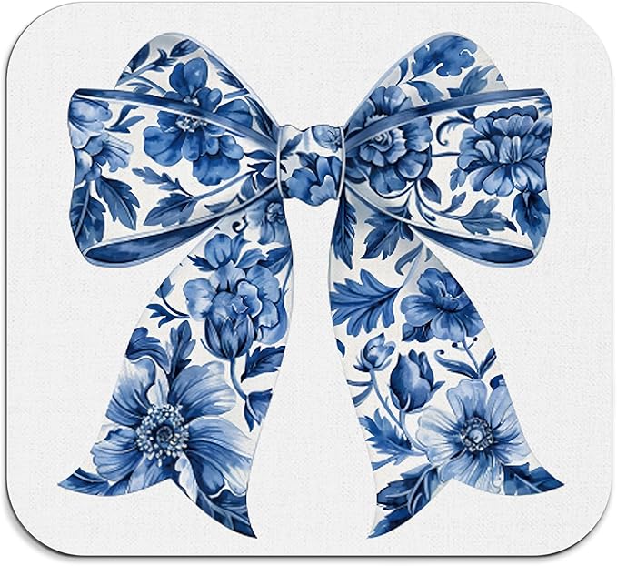 Chinoiserie Bow Dish Drying Mat - Blue And White Porcelain Dish Drying Mat,Chinoiserie Floral Drying Mat For Kitchen Counter,Coffee Bar Mat,Vintage Chinoiserie Drying Mat,16x17.5 Inch